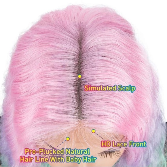 ✨28” RAINBOW UNICORN LOOSE WAVY LACE FRONT WIG NWT main image 7